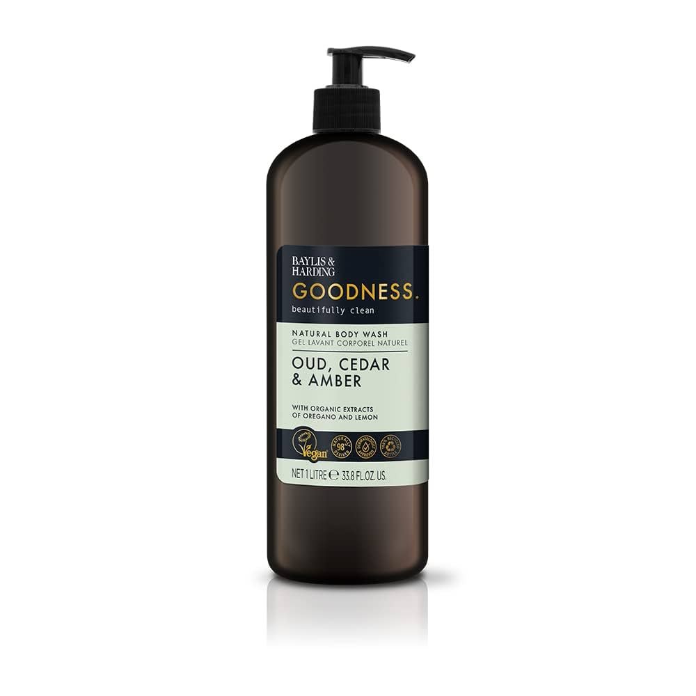 Baylis & Harding Goodness Oud, Cedar & Amber Body Wash, 1 Litre  - Vegan Friendly