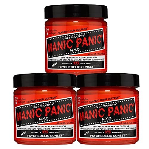 Manic Panic Psychedelic Sunset Classic Creme, Vegan, Cruelty Free, Orange Semi Permanent Hair Dye 3 x 118 ml