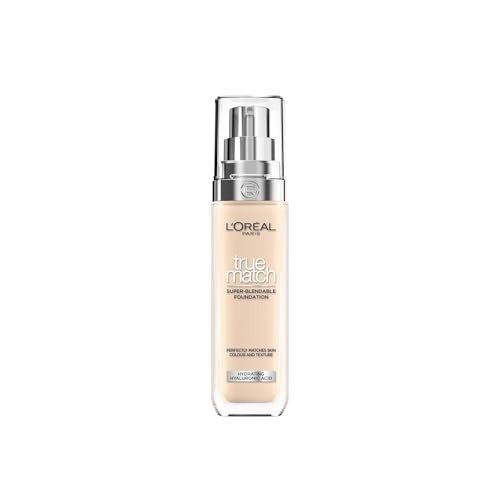 L'Oreal Paris True Match Liquid Foundation, Skincare Infused with Hyaluronic Acid, SPF 16, Available in 46 Shades, 1N Ivory, 30 ml