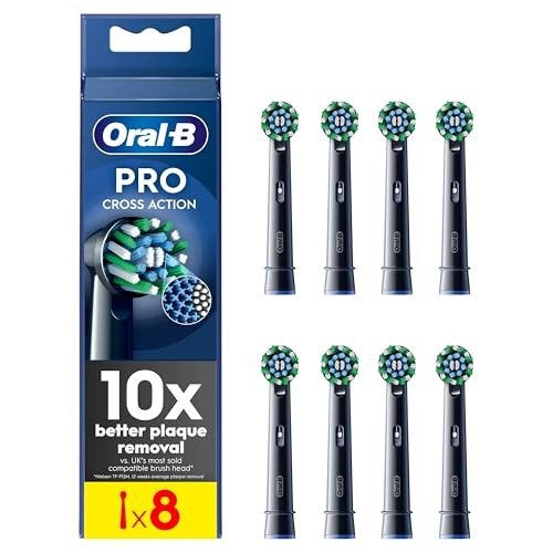 Oral-B Pro Cross Action Electric Toothbrush Head, Oral B Electric Toothbrush Heads, X-Shape and Angled Bristles for Deeper Plaque Removal, Replacement Toothbrush Heads, Black