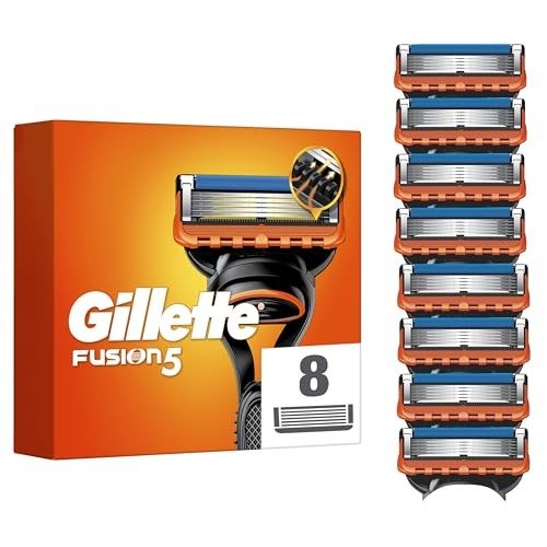 Gillette Fusion5 Razor Blades Men, Pack of 8 Razor Blade Refills with Precision Trimmer, 5 Anti-Friction Blades