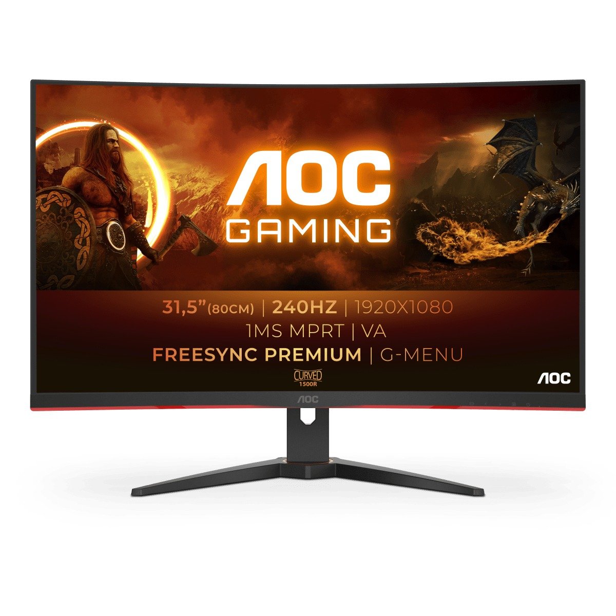 AOC 31.5" 3-Side Frameless Curved Gaming Monitor (C32G2ZE/BK), 1920 x 1080, 1ms, 2 HDMI, DP, 240Hz, 6 Game Modes, VESA