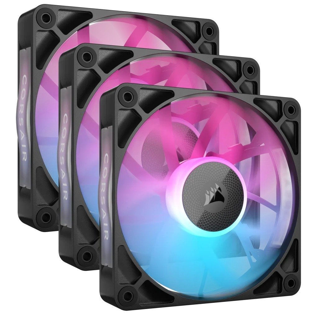 Corsair iCUE LINK RX120 RGB 12cm PWM Case Fans (3 Pack), 8 ARGB LEDs, Magnetic Dome Bearing, 2100 RPM, iCUE LINK Hub Included, Black